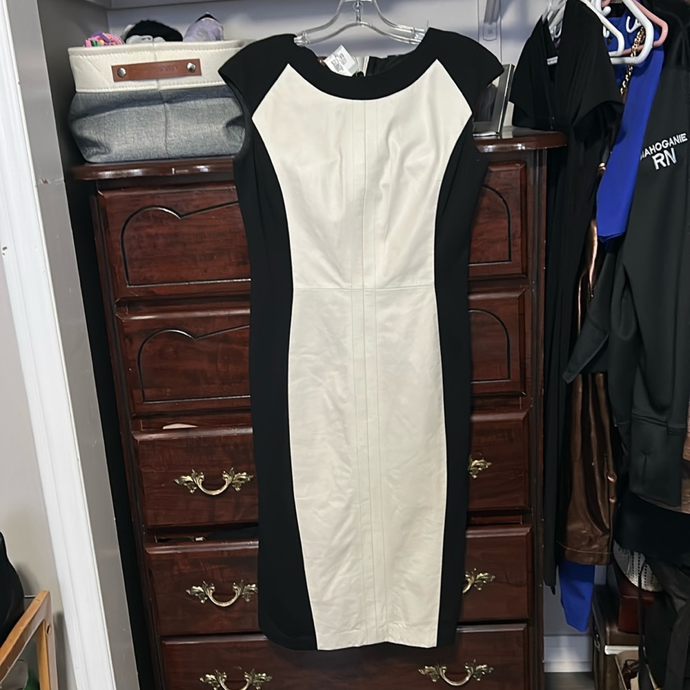 Gorgeous Danier leather colour block dress